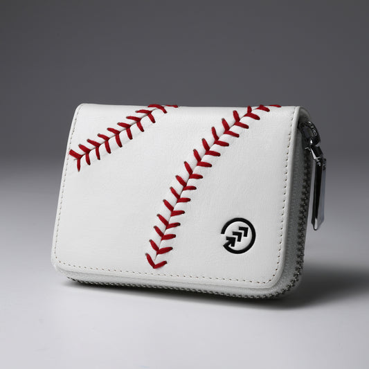 野球ボール革 コンパクト財布【ホワイト】